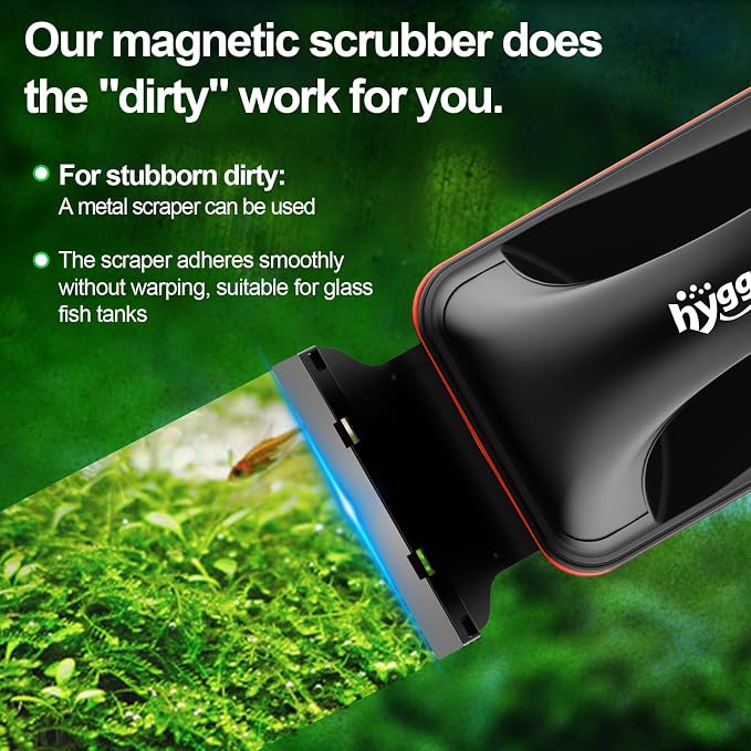 hygger Magnetic Aquarium Fish Tank Glass Cleaner,Detachable Dual-Blades Brush Tool with Floating Scrubber, Double Side Magnetic Scraper for 0-0.25 Inch Thick Glass Aquariums Tank (S) | Fish tank accessories