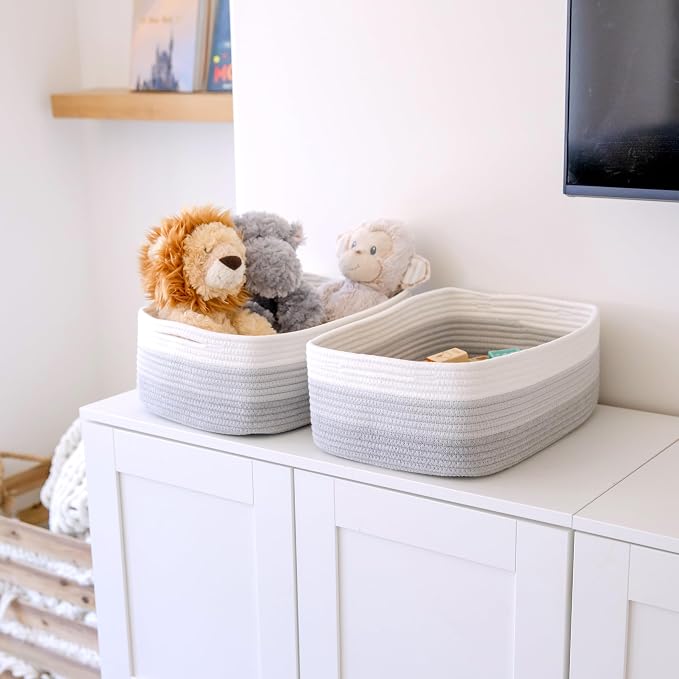 Woven Rope Baskets for Organizing, 3 Pack, 15.5 x 11 x 5.5" Storage Bins | Storage baskets and organizer bins for shelves, pantry, closet storage, toy organizer, bathroom storage, nursery, towels