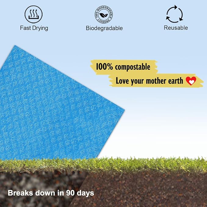 MoLKENE Swedish Dishcloths for Kitchen, 6 Pack Cellulose Sponge Cloths | Non-Scratch Reusable Paper Towels Washable, Absorbent Quick-Drying Cleaning Cloths Dish Rags, 7.7” x 6.9”, Assorted Colors