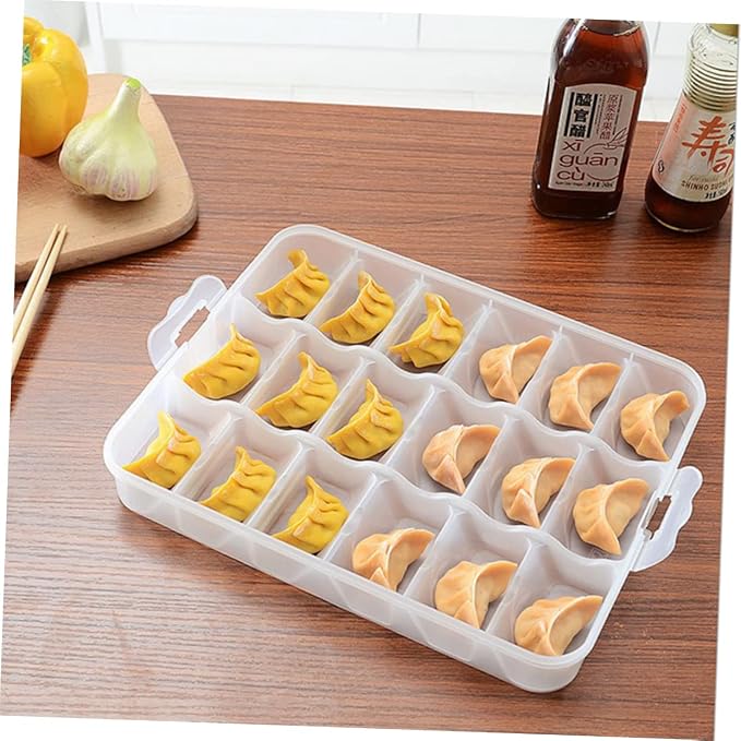 Dumpling Storage Box Four Layers PP Stackable Organizer for Freezer | 18 Slots Per Tray, Separated Grid Layout, Portable Design, for Housekeeping and Camping Use