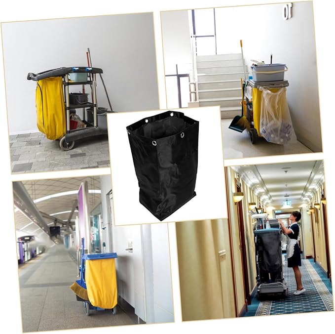 Portable Cleaning Cart Bag Replacement Janitorial Canvas Organizer | Large Storage Capacity, Black Color, Easy Attachment and Removal, Handles Heavy Loads for Housekeeping Carts
