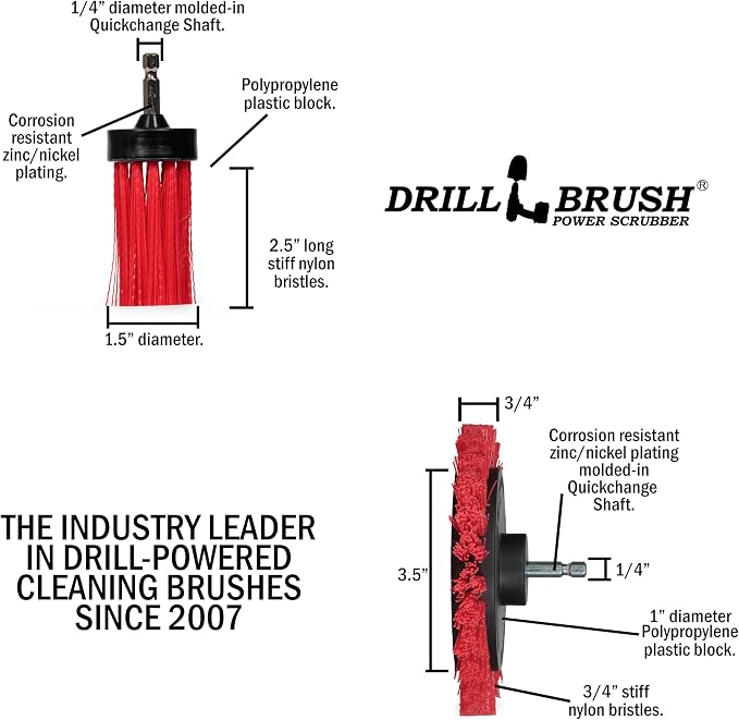 Drillbrush Hard Bristle Cleaning Brush for Crevices and Gaps - Outdoor | Drill Brush Attachments for Cleaning Brick and Cement - Fireplace Cleaner Brushes - Cemetery Headstone Cleaner Kit for Graves