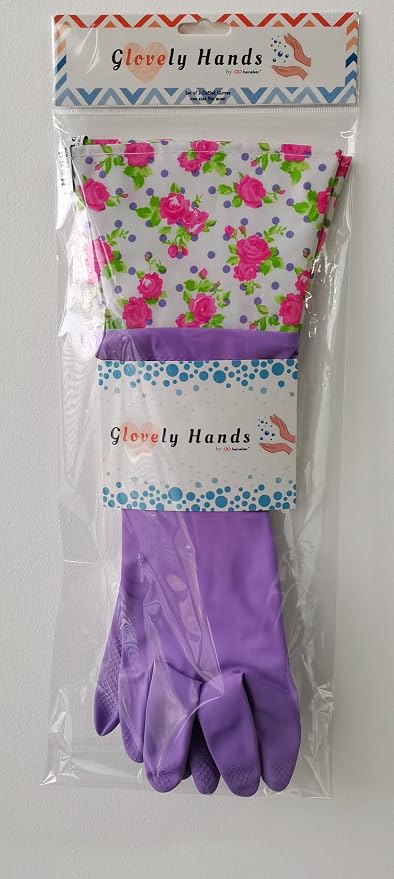 GLOVELY HANDS Water-Resistant Latex Cleaning Gloves, Soft Cotton-Feel Lining, Non-Slip Grip, Long Cuff, Medium (1 PAIR)