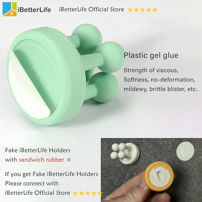 iBetterLife Silicone Toothbrush Shower Holder - 6Pcs Self Adhesive Wall Mounted Single Hook for Hanging Tooth Brushing, Functional Utility Plug Holder for Bathroom Kitchen Living Room Office, Yellow