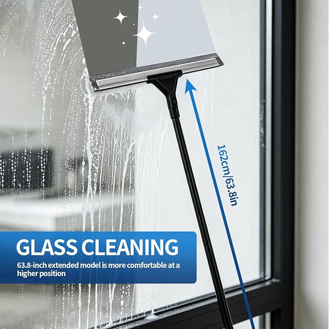 Rubber Floor Heavy Duty Squeegee Mopping Wiper Cleaning Set Long Handle | V-shaped blade design, Extended Telescoping Handle For Homes, Garages, Concrete Floors, Patios, and Window Cleaning.