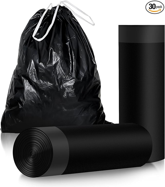 30 Gallon Drawstring Trash Bags,Extra Thick,30 Count (Black) | Heavy Duty Garbage Bags,Tear & Leak Resistant, for Kitchen, Office, Home, Hospital, Large Bins
