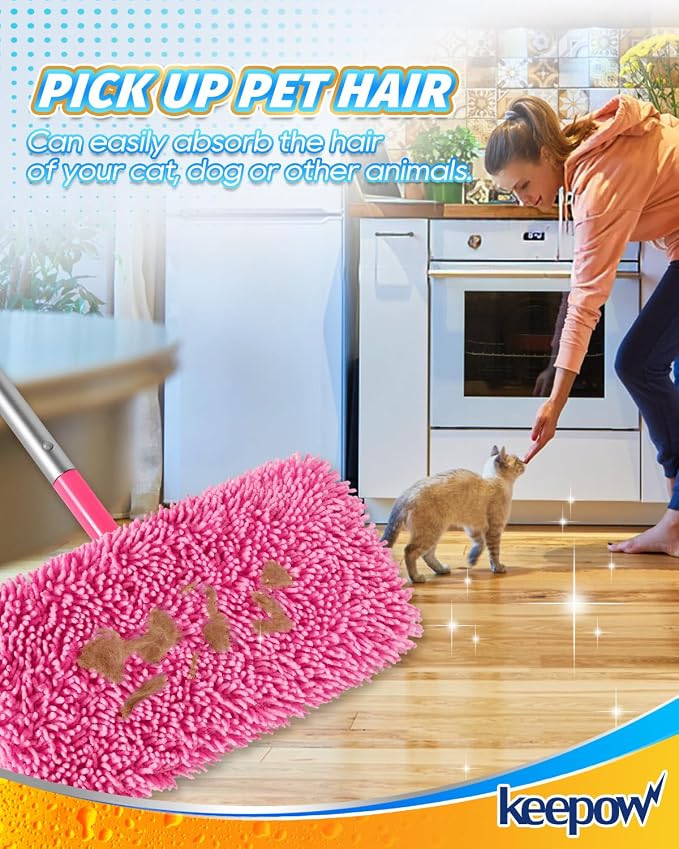 Reusable Microfiber Mop Pads Compatible with Swiffer Pink Sweeper | 2 Pack Pink Dry Sweeping Cloths & Wet Mopping Cloths - Washable Wet Pads Refill for Mopping Floors (Mop is not Included)