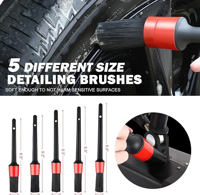 DNA Motoring 25pcs Car Detailing Brush Set, Car Detailing Kit, Interior Kit with Drill Brush Set, Windshield Cleaning Tool, Professional Car Care kit for Interior & Exterior, Wheel, TOOLS-00278-A