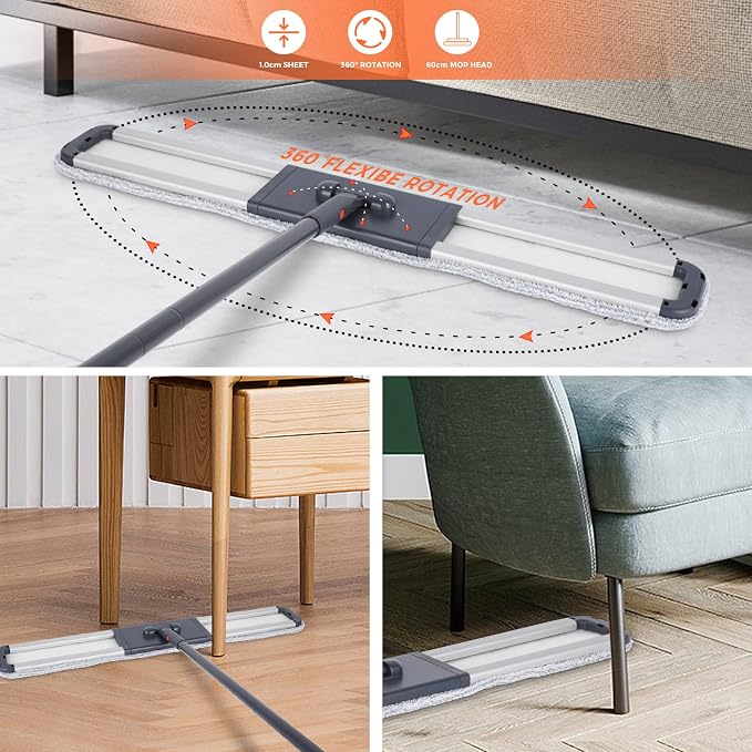 36 inch Microfiber Mop Heavy Duty Flat Dust Mop for Cleaning Floors | Deep Cleaning for Hardwood Tile Laminate Includes 3 Reusable Washable Pads and Adjustable Long Handle