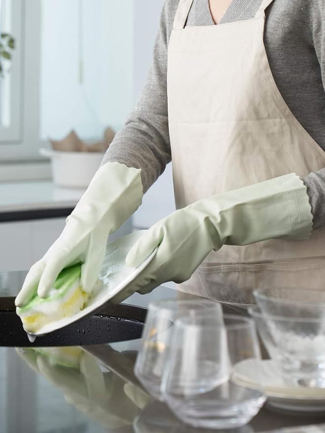 LANON wahoo Cleaning Gloves with Cotton Flocked Liner,Canary Green,Medium | Skin-Friendly,Dish Washing,Reusable,Latex Free,DEHP-Free,Non-Slip,Dishwashing Household Kitchen Gloves