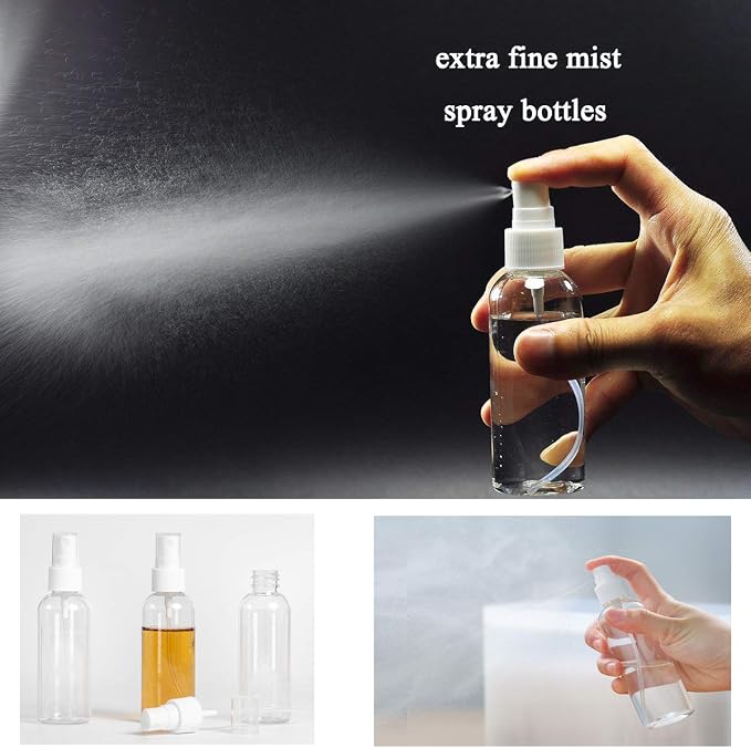 3 Pack Small Spray Bottle, 2.7oz/80ml Travel Spray Bottle | Fine Mist Plastic Spray Bottle, Refillable & Leak Proof Sprayer for Hair, Face Toner, Cleaning, Plants with Labels