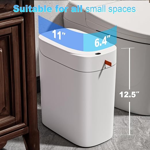 MOPUP Bathroom Trash Can,Includes 180 Drawstring Trash Bags. | Automatic Bagging Garbage Can, 3.5 Gallon Slim Smart Small Plastic Trash Bin, Motion Sensor Trash Can for Office, White