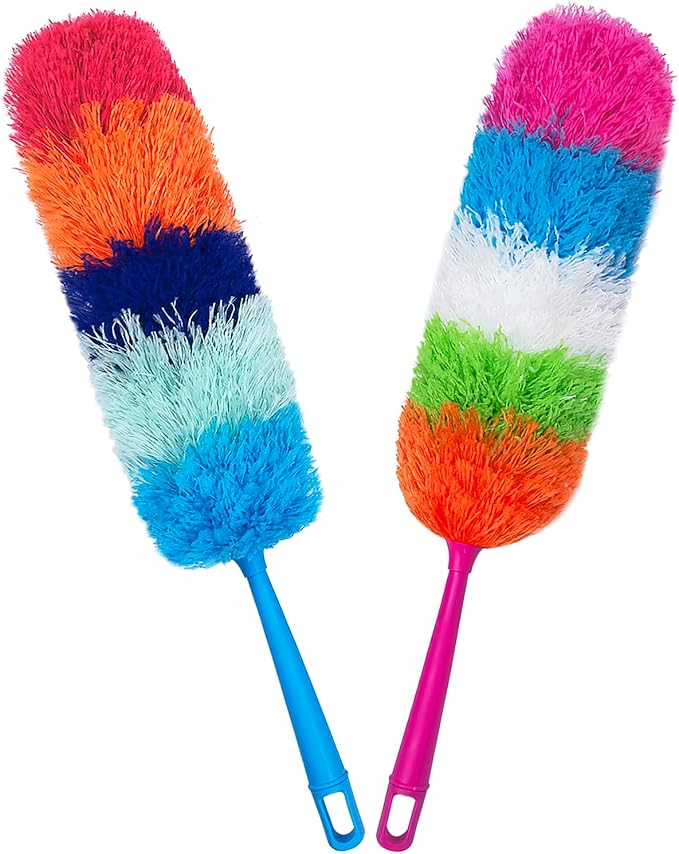 2 Pack 22-Inch Rainbow Reusable Microfiber Dusters,Bendable and Washable Feather Duster for Everyday Cleaning in Home, Library, Office, Car, and More