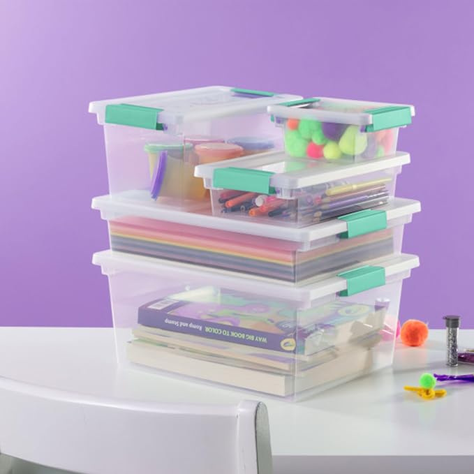 Sterilite Clip Box, Stackable Clear Plastic Bins- Deep, 8-Pack | Storage Containers with Latching Lids for Writing, Arts or Crafts Supplies - Home, Office, Classroom & Workshop Organization