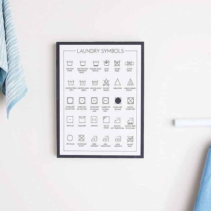 Juvale Framed Laundry Symbols Chart Canvas - Washing Symbols Chart & Care Guide - Laundry Room Decor Accent - 12 x 16 in, White Engineered Wood Frame, Wall Mount