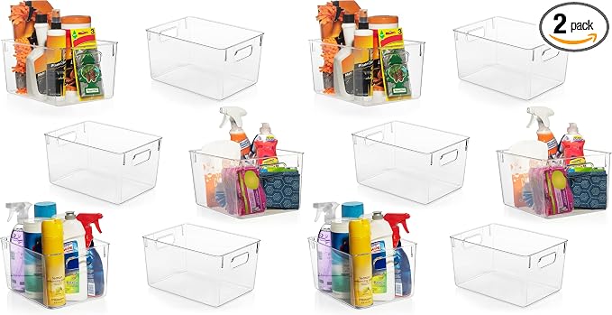 ClearSpace Clear Plastic Storage Bins – Pantry Organizers & Storage Containers, Cabinet Organizer - Home Organization Must Haves for Kitchen, Laundry Room, Office, Closet, Garage & Freezer (Pack of 2)