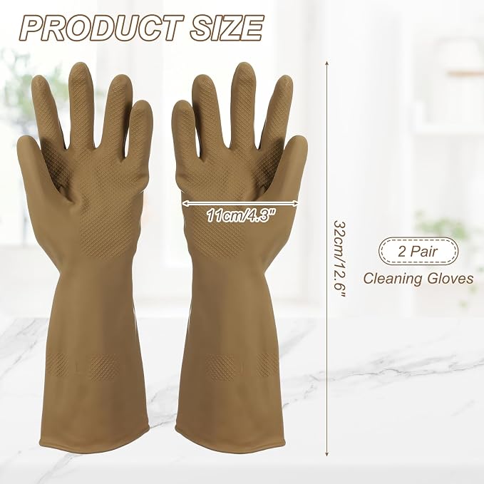 uxcell Rubber Cleaning Gloves, Reusable Household Dishwashing Long Rubber Gloves