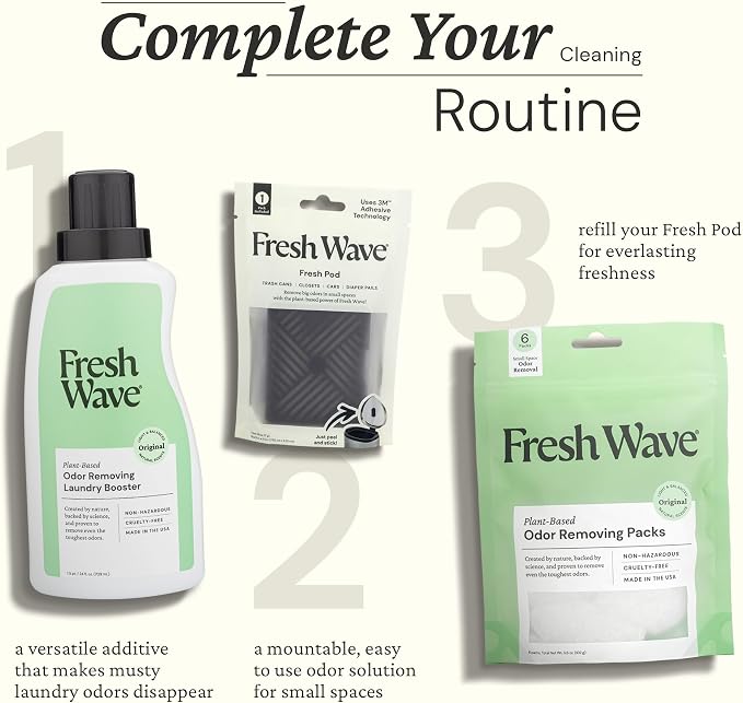 Fresh Wave Odor Eliminator Packs, 6-Pk for Small Spaces & Closets, Original | Plant oil formula, Lasts 15-30 days, No artificial fragrance, Fits shoes, gym bags, trash cans, and diaper pails