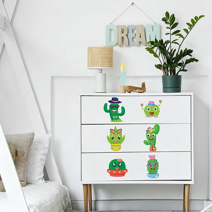 24 Sheets Cactus Make a Face Sticker, Make Your Own Cactus Stickers Mix and Match Sticker for Home School Classroom Crafts Activities Reward Birthday Party Favors