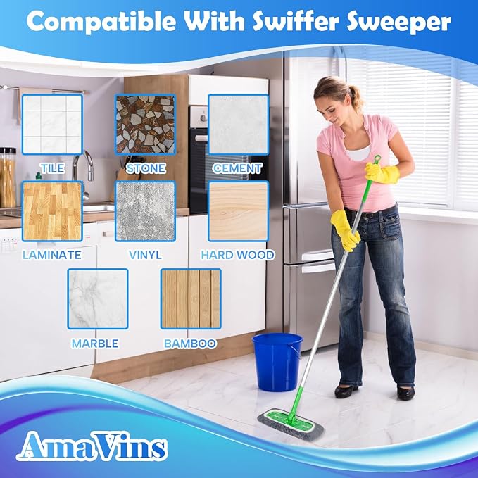 AmaVins 8 Pack Reusable Microfiber Mop Pads for Swiffer Sweeper Mop, Washable Dry & Wet Floor Cleaning Cloths for Hardwood Tile Laminate Floors, Eco-Friendly Replacement Pads (Mop Not Included)