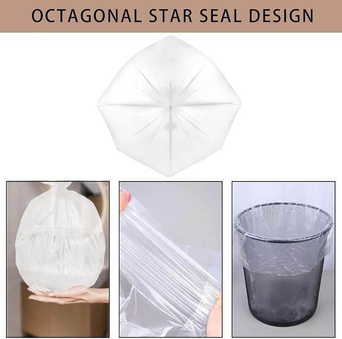 Tebery 300 Counts 8 Gallon Clear Small Garbage Bags Trash Bags, Wastebasket Bin Liners for Bathroom Bedroom Office Trash Can, 6 Rolls