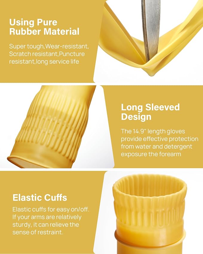 Rubber gloves on dishwashing cleaning 3 or 6 Pairs,Kitchen dish gloves,Reuseable.