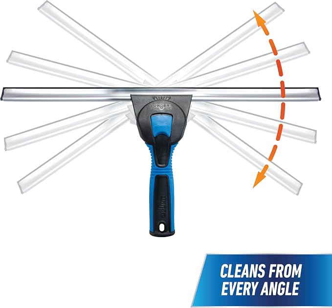 Unger Professional Connect and Clean 18” Swivel Window and Glass Cleaning Squeegee with EZ Change, Large Surfaces with Streak-Free Results, Swiveling Head for Corners and Edges, Rubber Replacement