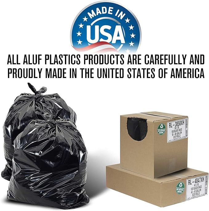 Aluf Plastics T-Tough Roll Pack Low Density Repro Blend Star Seal Coreless Rolls Bag, 45 Gallon Capacity, 46" Length x 40" Width, XXH Strength, Black (Pack of 400)