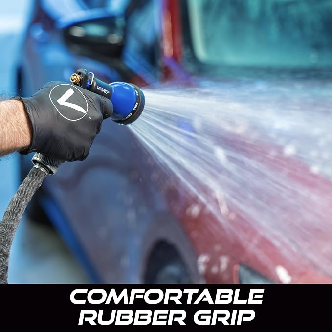 VIKING Garden Hose Nozzle with 8 Spray Patterns for Washing Cars | Water Hose Nozzle for Car Washing Kit, Watering Plants, Washing Pets, and Home Use