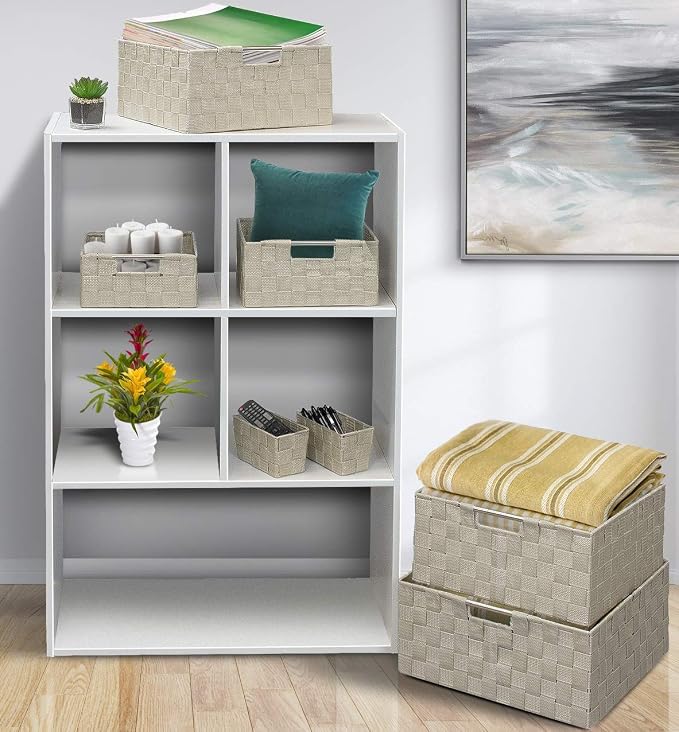 Sorbus Baskets for Organizing, 7-Piece Hand-Woven Storage Set (Beige) | Mesh organizers with handles keep linens and accessories sorted on closet shelves; seven-piece variety fits many spaces.