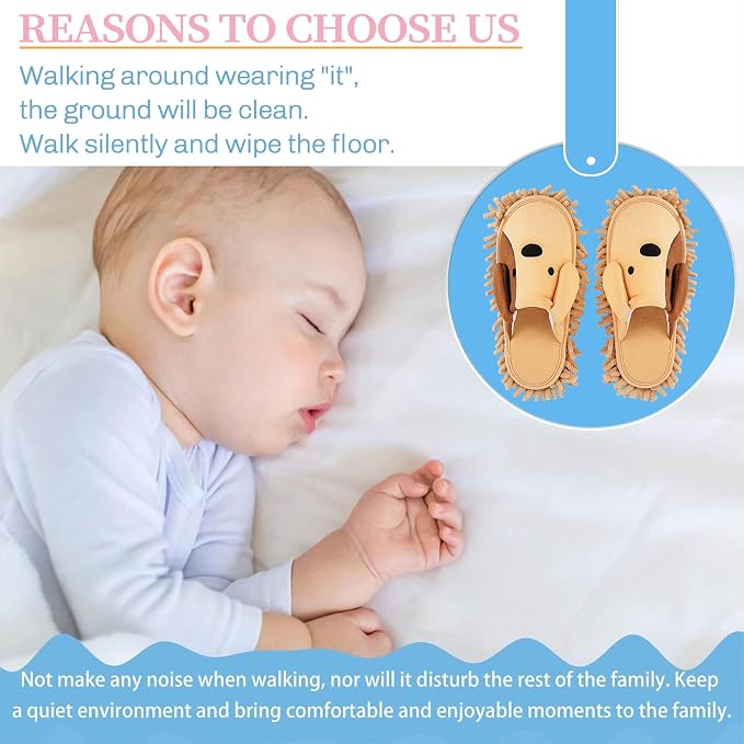 Detachable Dog Microfiber Mop Slippers Dusting for Home Khaki | Washable Mopping Shoes, Floor Dusting Slippers, Cleaning Slippers for Dirt Hair
