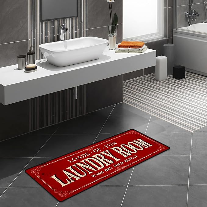 ROMAMIGO Farmhouse Red Runner Rug (20 X 47 inch), Non-Slip, High Pile, Handmade, Kitchen, Bathroom, Laundry Room Decor
