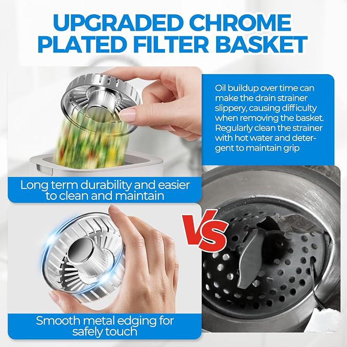 zaa 3 in 1 Kitchen Sink Drain Strainer Stopper Removable Basket Pop-Up | Kitchen Sink Accessories 1 Pack Brushed Silver Stainless - Food Catcher, Odor-Blocking Seal, Fits 3.5" Drain