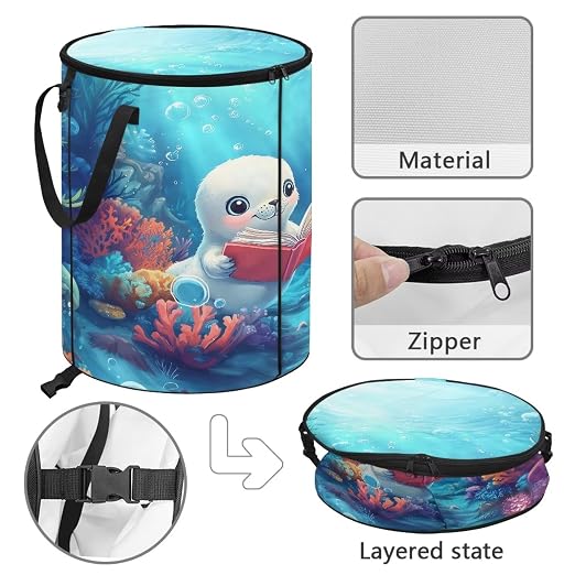 Sea Lion 24 Gal Collapsible Trash Bin Storage Containers with Lids Waterproof Pop up Outdoor Garbage Can for Camping, Boat, Car Travel, Hiking Easy to Clean Camper Essentials