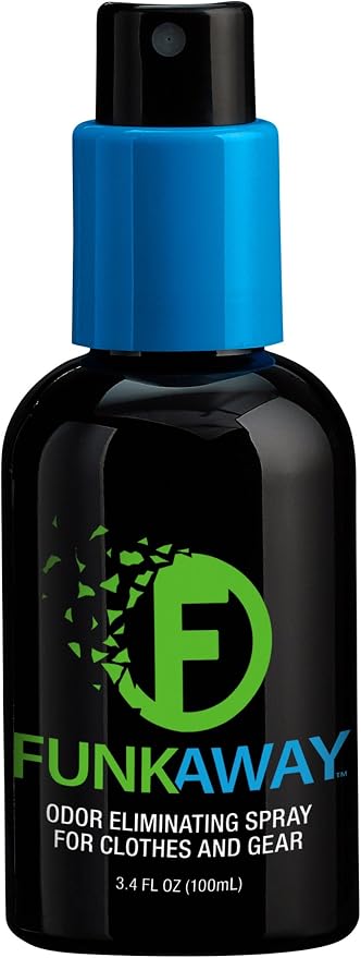 FunkAway Odor Eliminator Spray for Shoes, Clothes and Gear, 3.4 oz., Non-Aerosol; Mini Size for Travel, Ideal for Gym Bag, Purse, Locker or Suitcase