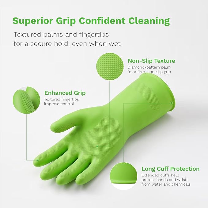 Nitrile Rubber Cleaning Gloves, 3 pairs of reusable kitchen gloves, ideal for dishwashing and household cleaning