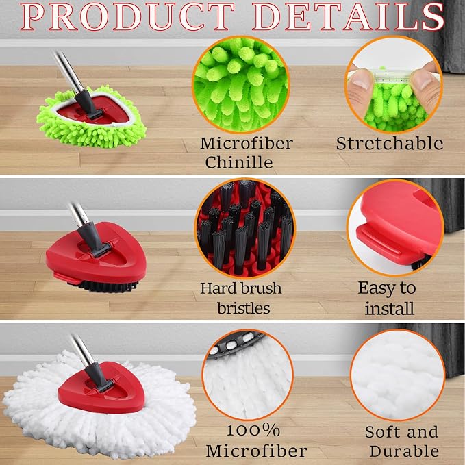 Mop Heads Replacement for Ocedar EasyWring 1 Tank Spin Mop Scrub Brush Head | Mop Replace Head for O cedar, Microfiber, Reusable, Machine Washable, Easy to Replace Scrubber Mop Head for O-cedar Spin Mop