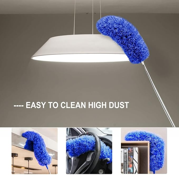 Microfiber Duster Kit High Reach Ceiling Fan Duster with Extendable Pole 100" Telescoping Cobweb Duster for Cleaning, Bendable Head Washable Duster for Ceiling, Fan, Furniture