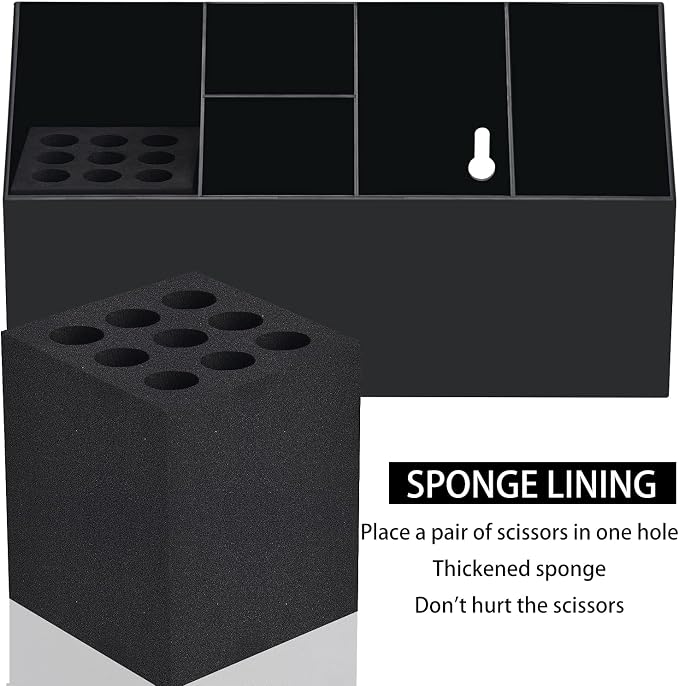 Noverlife Hair Scissors Large Storage Box, Shear Holder for Hair Salon | Black Anti-skid Scissor Holder, Wall-mounted Professional Hairdressing Combs, Clips, Brushes Storage Racks Tool Box