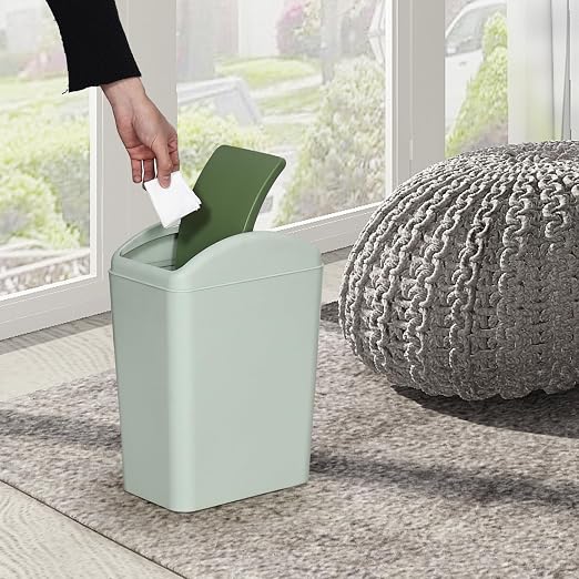 4.5 Gallon Slim Trash Can, Plastic Trash Can with Swing Lid, Green | Durable Plastic Material, Swing Top Lid, Ideal for Bathroom, Bedroom, Office and Dorm