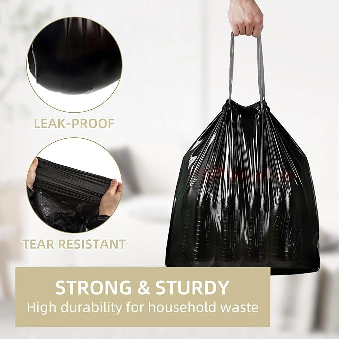 5 Gallon Trash Bags, 440 Count Black Trash Bags Drawstring Small Garbage Bags Thick Pre-separated Unscented Trash Can Liners for Bathroom Office Kitchen Bedroom Home