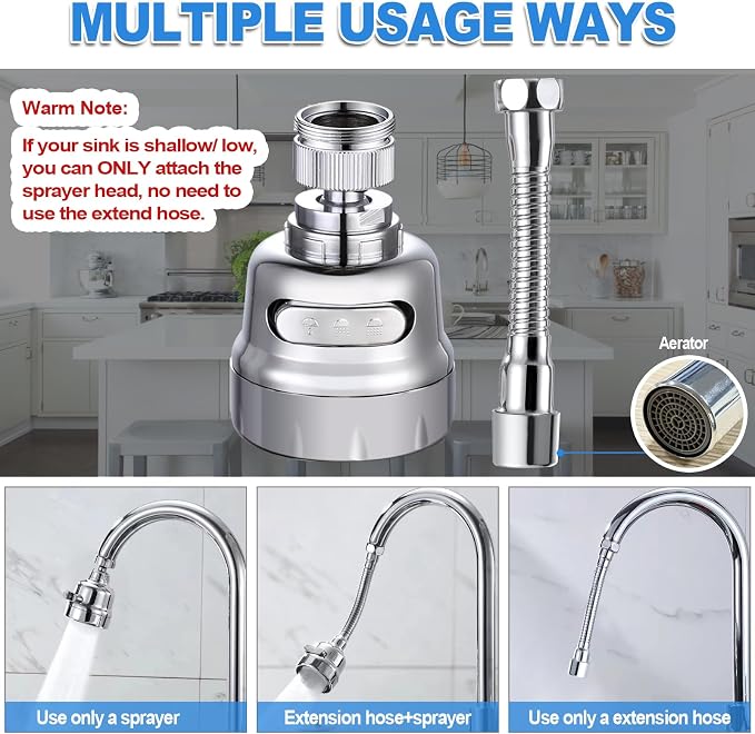 Kitchen Sink Faucet Sprayer Attachment, Movable Kitchen Tap Head 360° Rotatable, Anti-Splash Sink Sprayer Faucet Nozzle Head, Water Saving Faucet Aerator