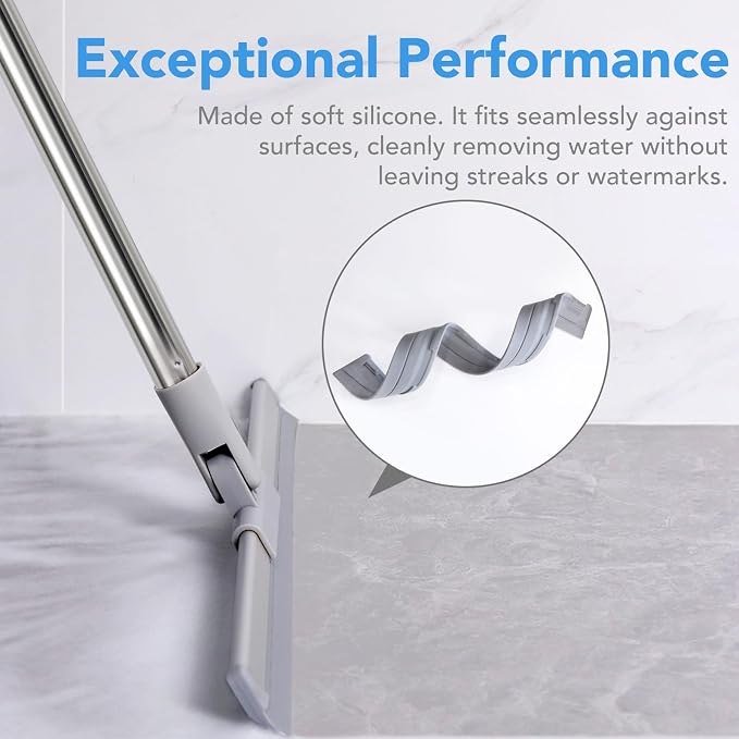 DrDirt Floor Squeegee | 120cm/47in Silicone Magic Broom with Microfiber Mop | Squeegee for Floor Cleaning | Microfiber Duster with Extension Pole for Indoor Water | Dust & Glass Quick Drying