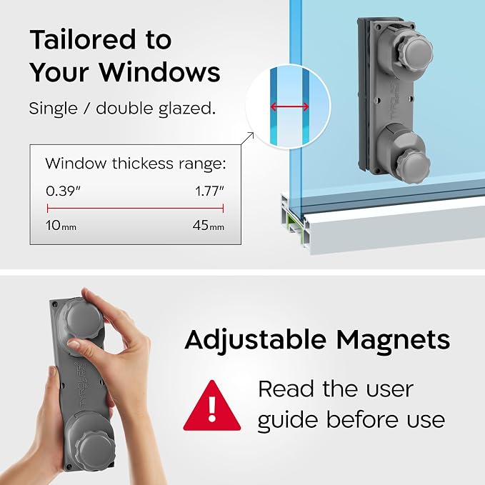 Tyroler Glider R-4 AFC Magnetic Window Cleaner Tool Fits Windows 0.4"-1.8" | | Fits Windows 0.4"-1.8" Thick | 100% Silicone Body Double Sided Outside Window Cleaner Tool | Window Cleaner Magnet