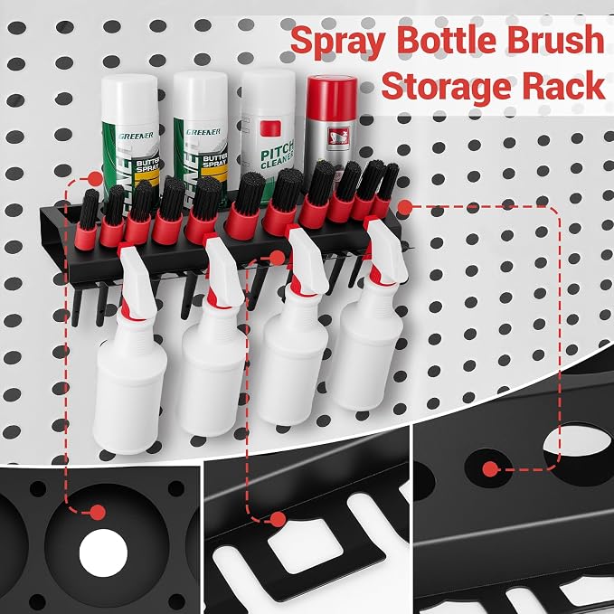 Car Detailing Brush Storage Rack Detailing Spray Bottle Holders Wall Mount | Metal Spray Can Car Cleaning Brush Organizer Bottle Hanger for Car Beauty Shop Accessory Display Auto Repair Shops Garages