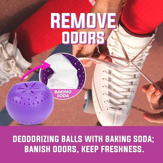 4 Pack Baking Soda Deodorizers, Lavender Scent Shoe Deodorizer Balls | Air Freshener for Home, Odor Eliminator for Closets Bathroom Pets, Up to 80 Days