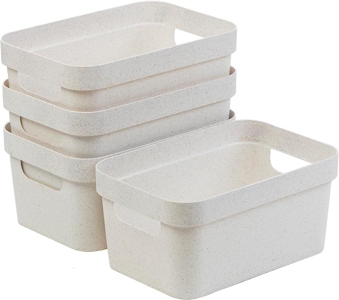 BINO | Plastic Storage Bins, 4 Liter - 4 Pack, Natural White | THE MODERN COLLECTION | Plastic Bins for Organization | Woven Storage Baskets for Organizing Pantry Shelf Organizer Basket Container Bin