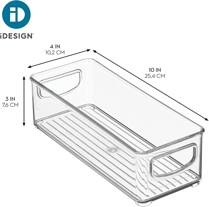iDesign Plastic Stackable Pantry Bin, Clear | Storage Bin with Handles, For Cabinets or Fridge