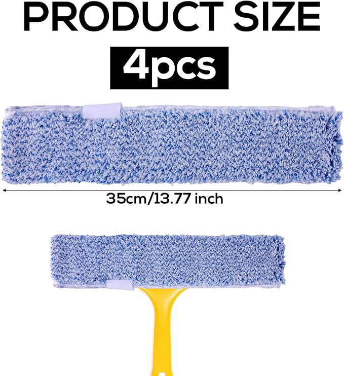 4 Pack Microfiber Window Cleaning Refill Replacement, 14" Reusable & Washable Squeegee Cloth Sleeve Compatible with MR.SIGA Window Glass Cleaning Tools Home and Office