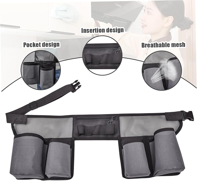 Window Cleaning Belt, Heavy Duty Nylon Window Cleaning Tools Pouch with 4 Pockets, Adjustable Waist Tools Bag, Portable Tool Belt for Custodial, Housekeeping, Cleaning & Gardening